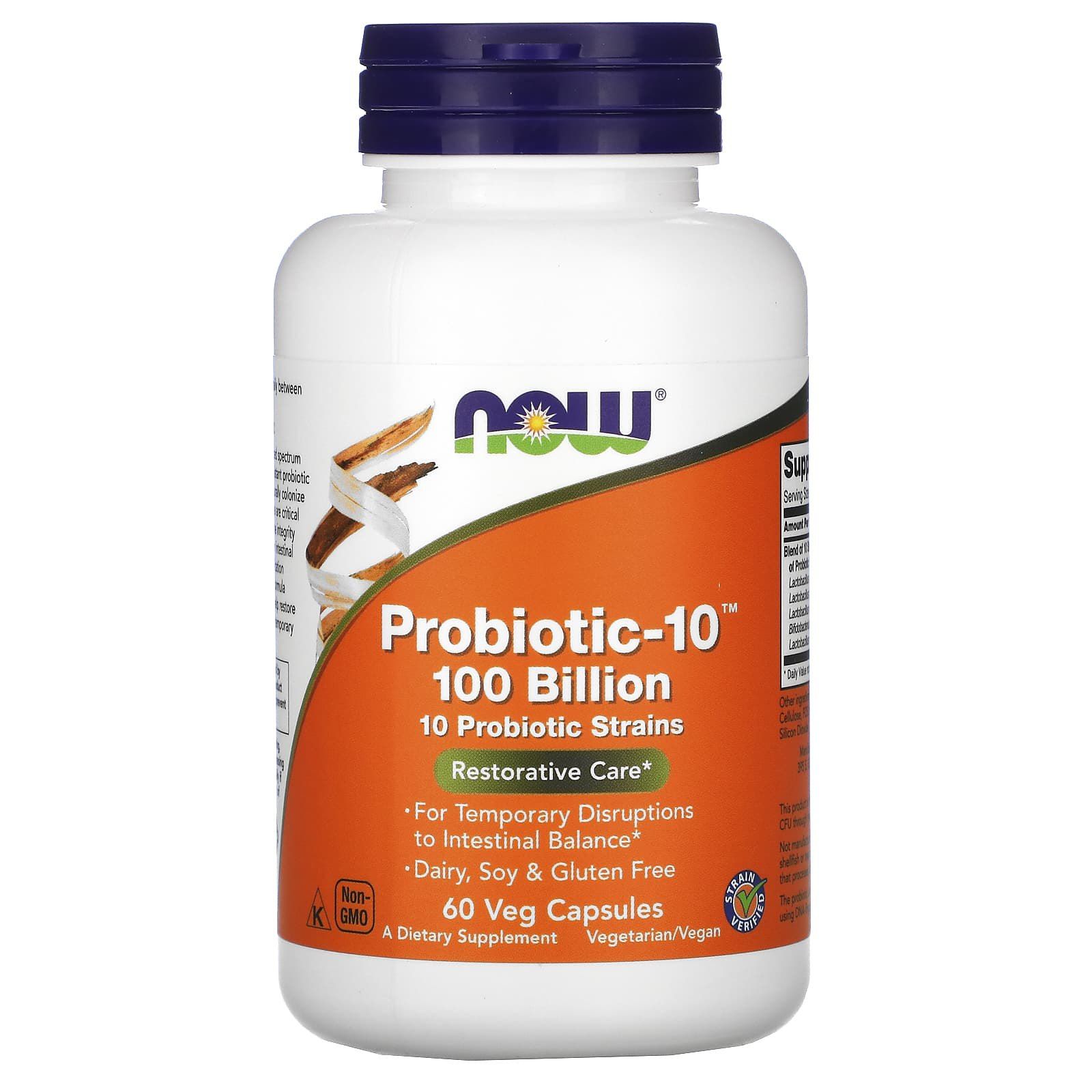 Пробіотики-10 Now Foods Probiotic-10 100 млрд, 60 рослинних капсул (NOW-02904)