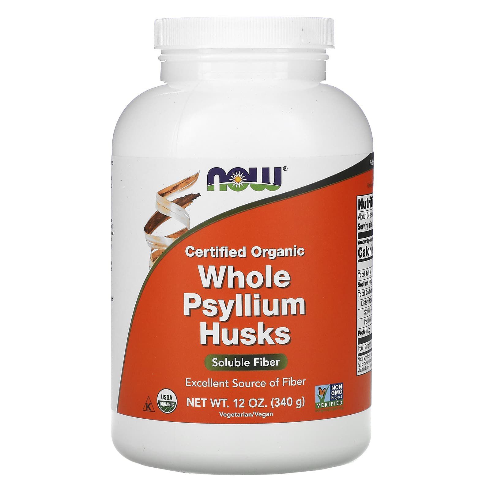 Подорожник органічний Now Foods Whole Psyllium Husks цілісне лушпиння, 340 г (NOW-05968)