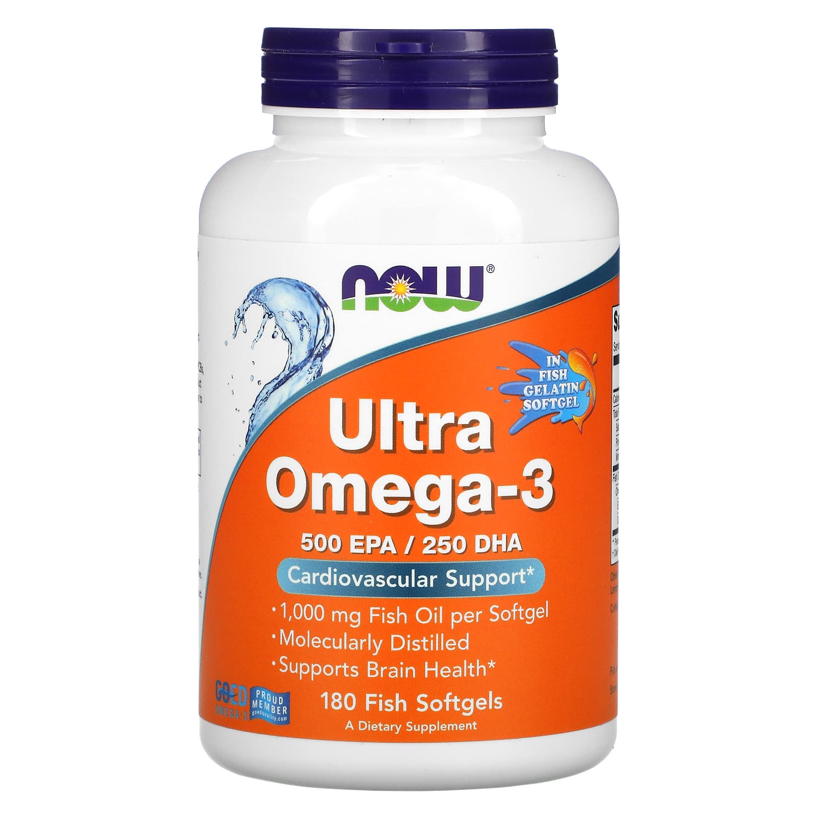 Омега-3 ультра Now Foods Ultra Omega-3 500 ЕПК/250 ДГК, 180 рибних гелевих капсул (NOW-01665)