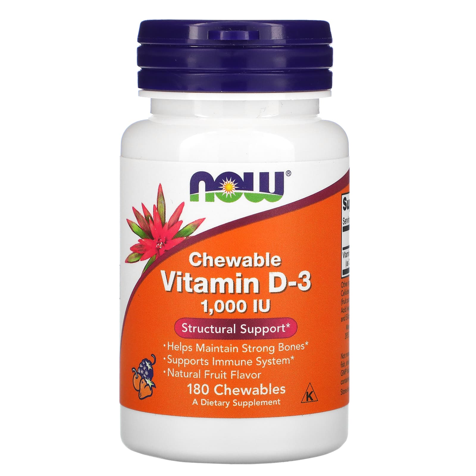 Вітамін Д-3 Now Foods Vitamin D-3 смак фруктів 1000 МО, 180 жувальних таблеток (NOW-00357)