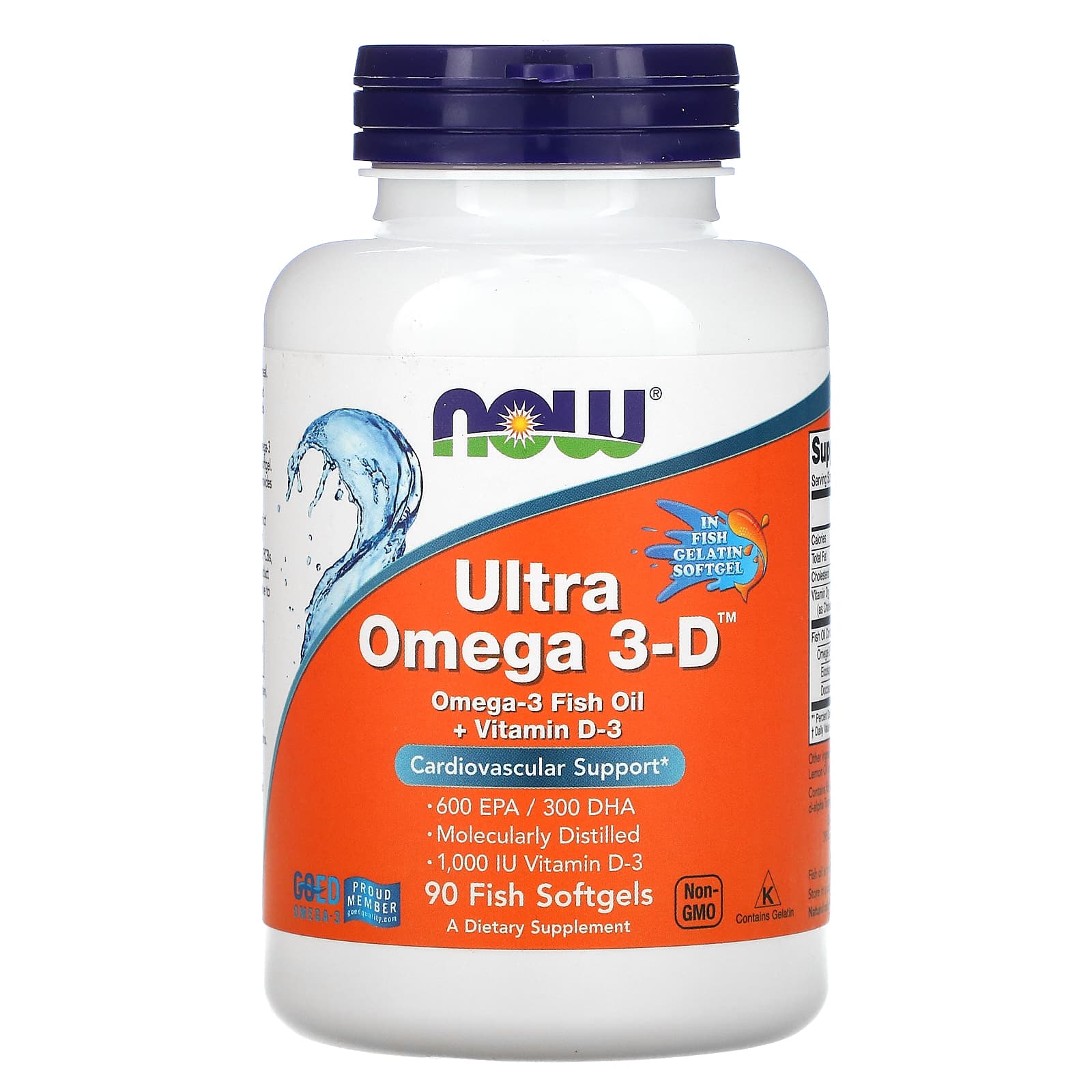 Омега-3 Now Foods ультра + вітамін Д3 Ultra Omega 3-D 600 EPA / 300 DHA, 90 риб'ячих гелевих капсул (NOW-01663)