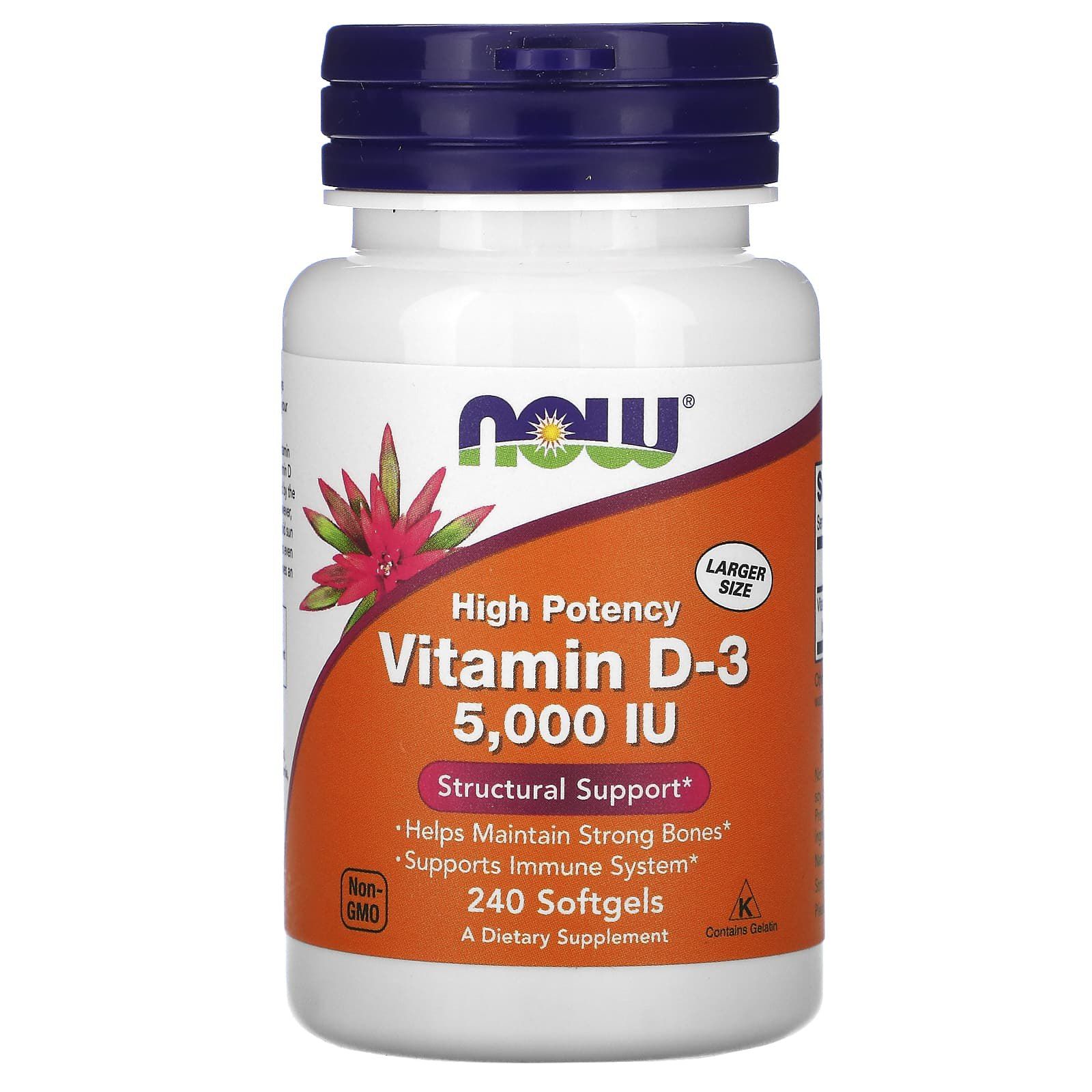 Вітамін Д-3 Now Foods Vitamin D-3 високоефективний 125 мкг (5000 МО), 240 гелевих капсул (NOW-00373)