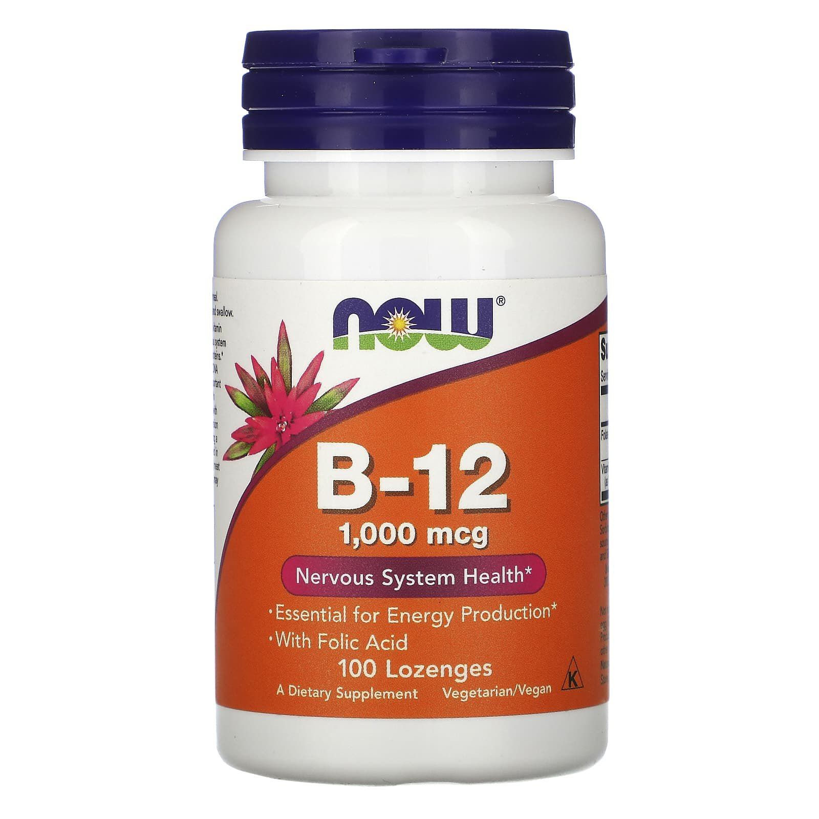 Вітамін В12 Now Foods та фолієва кислота B-12 With Folic Acid 1000 мкг, 100 цукерок (NOW-00466)