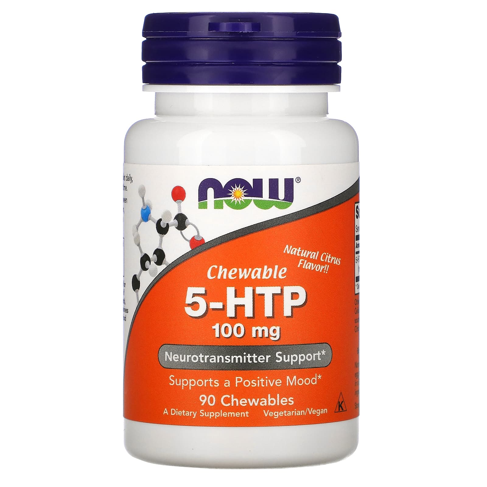 5-HTP Now Foods (5-гідрокситриптофан) 5-HTP цитрусовий смак 100 мг, 90 жувальних таблеток (NOW-00109)
