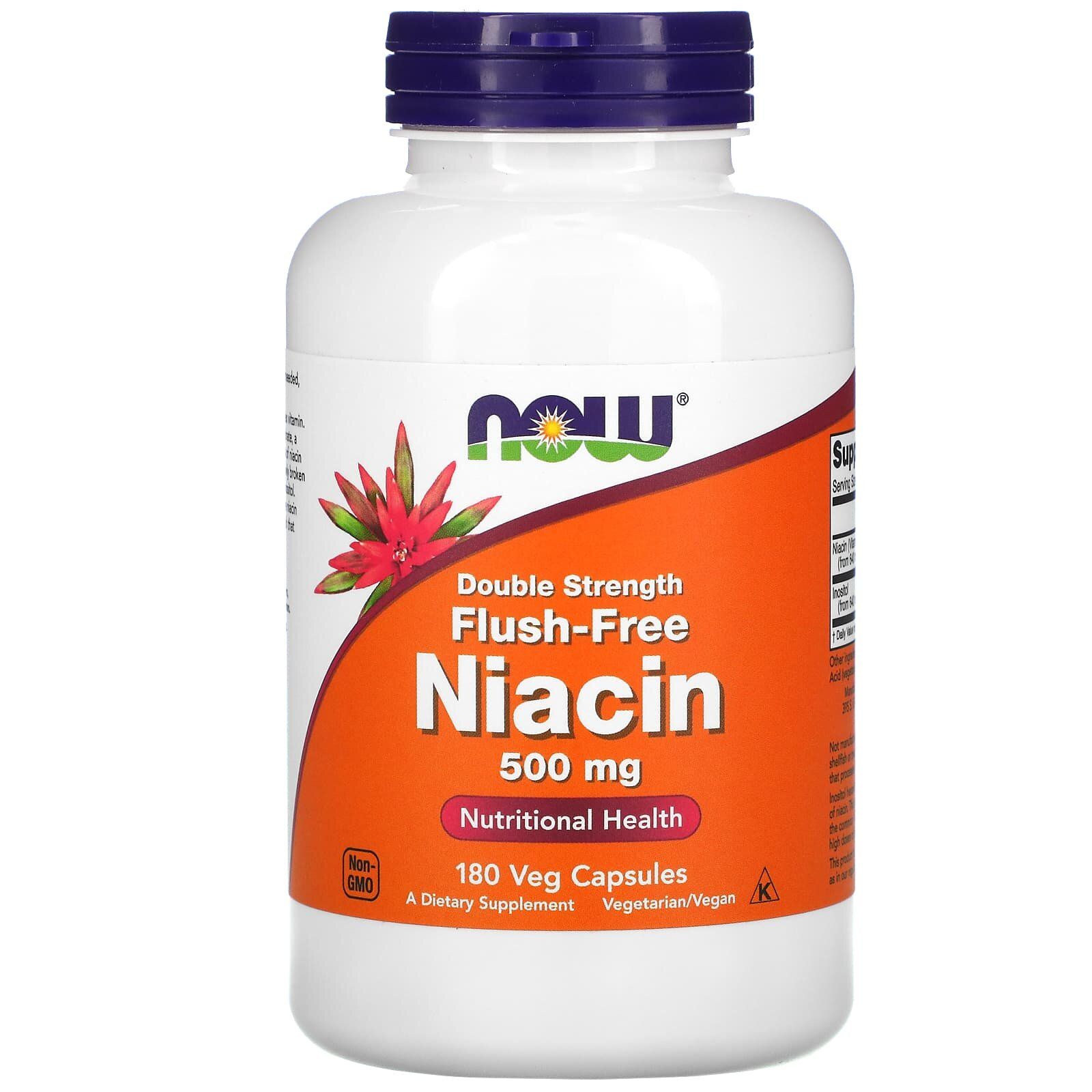 Ніацин Now Foods (Вітамін В3) Flush-Free Niacin без почервоніння 500 мг, 180 вегетаріанських капсул (NOW-00500)
