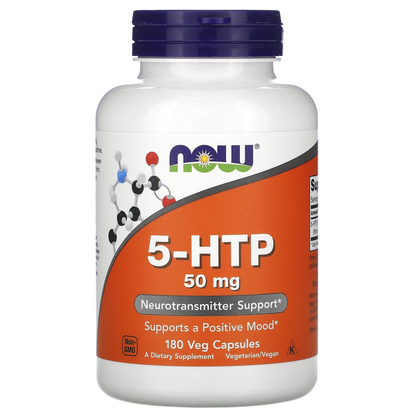 5-HTP Now Foods 5-гідрокситриптофан 5-HTP 50 мг, 180 вегетаріанських капсул (NOW-00101)