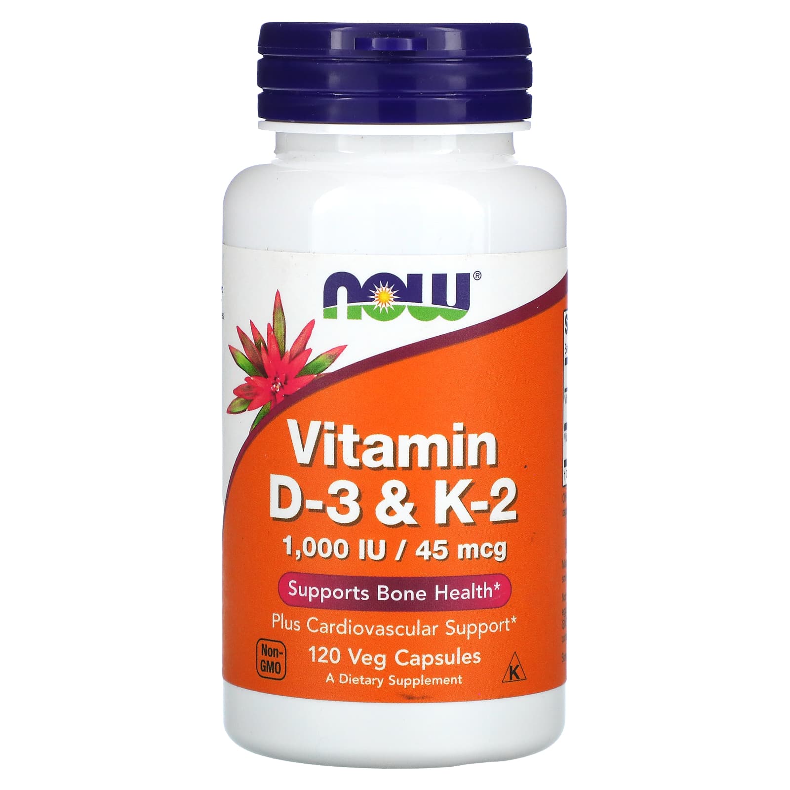 Вітамін Д3 та К2 Now Foods Vitamin D-3 & K-2, 120 вегетаріанських капсул (NOW-00369)