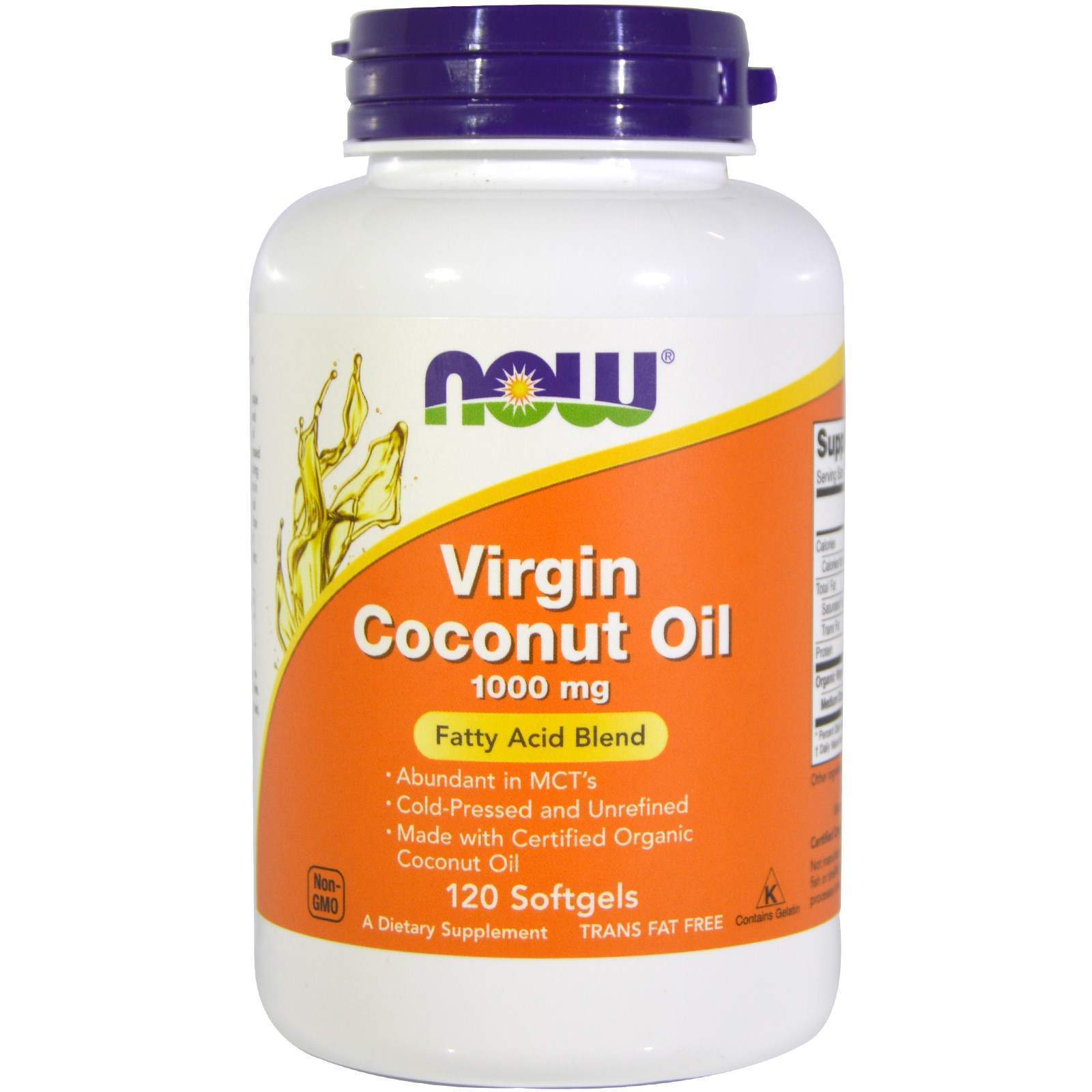 Кокосова олія Now Foods Coconut Oil першого віджиму 1000 мг, 120 гелевих капсул (NOW-01718)
