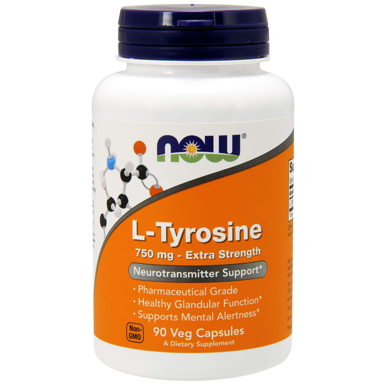 Тирозин Now Foods L-Tyrosine додаткова сила 750 мг, 90 вегетаріанських капсул (NOW-00165)