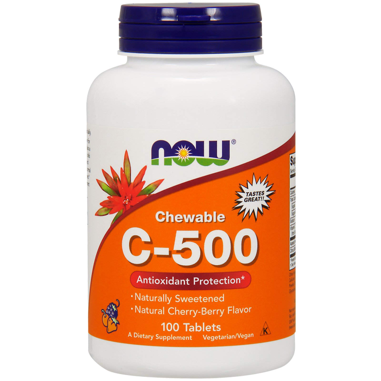 Вітамін С-500 М Chewable Vitamin C вишневий і ягідний смак, 100 жувальних таблеток (NOW-00640)