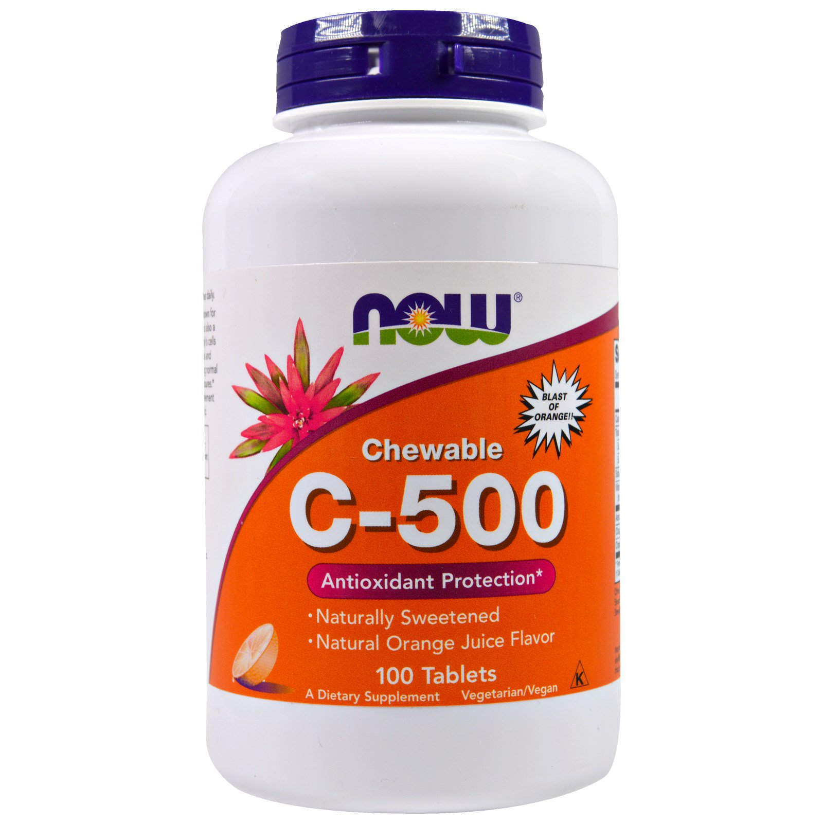 Вітамін С Now Foods жувальний Chewable C-500 смак апельсинового соку, 100 таблеток (NOW-00630)