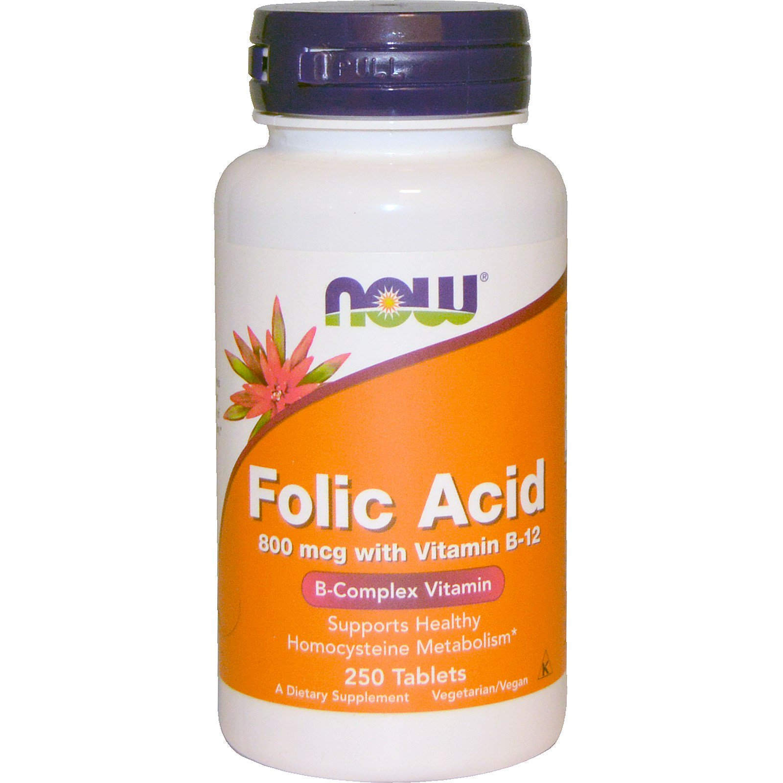 Фолієва кислота і вітамін В-12 Now Foods Folic Acid Vitamin B-12 800 мкг, 250 таблеток (NOW-00476)