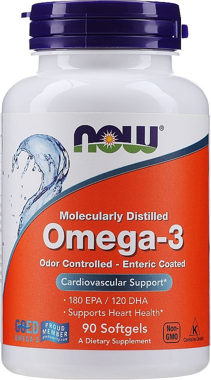 Омега-3 Now Foods Omega-3 180 ЕПК/120 ДГК, 90 гелевих капсул (NOW-01656)