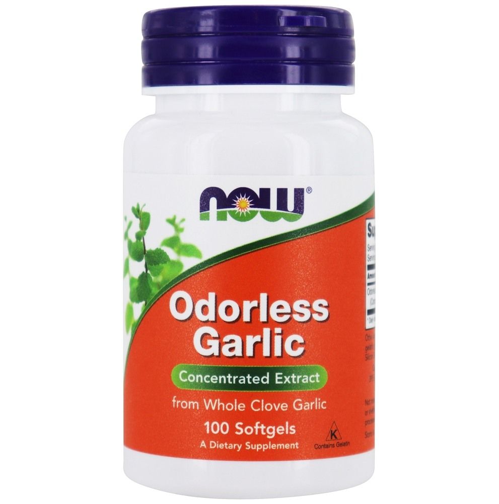 Часник Now Foods Odorless Garlic без запаху, 100 гелевих капсул (NOW-01807)