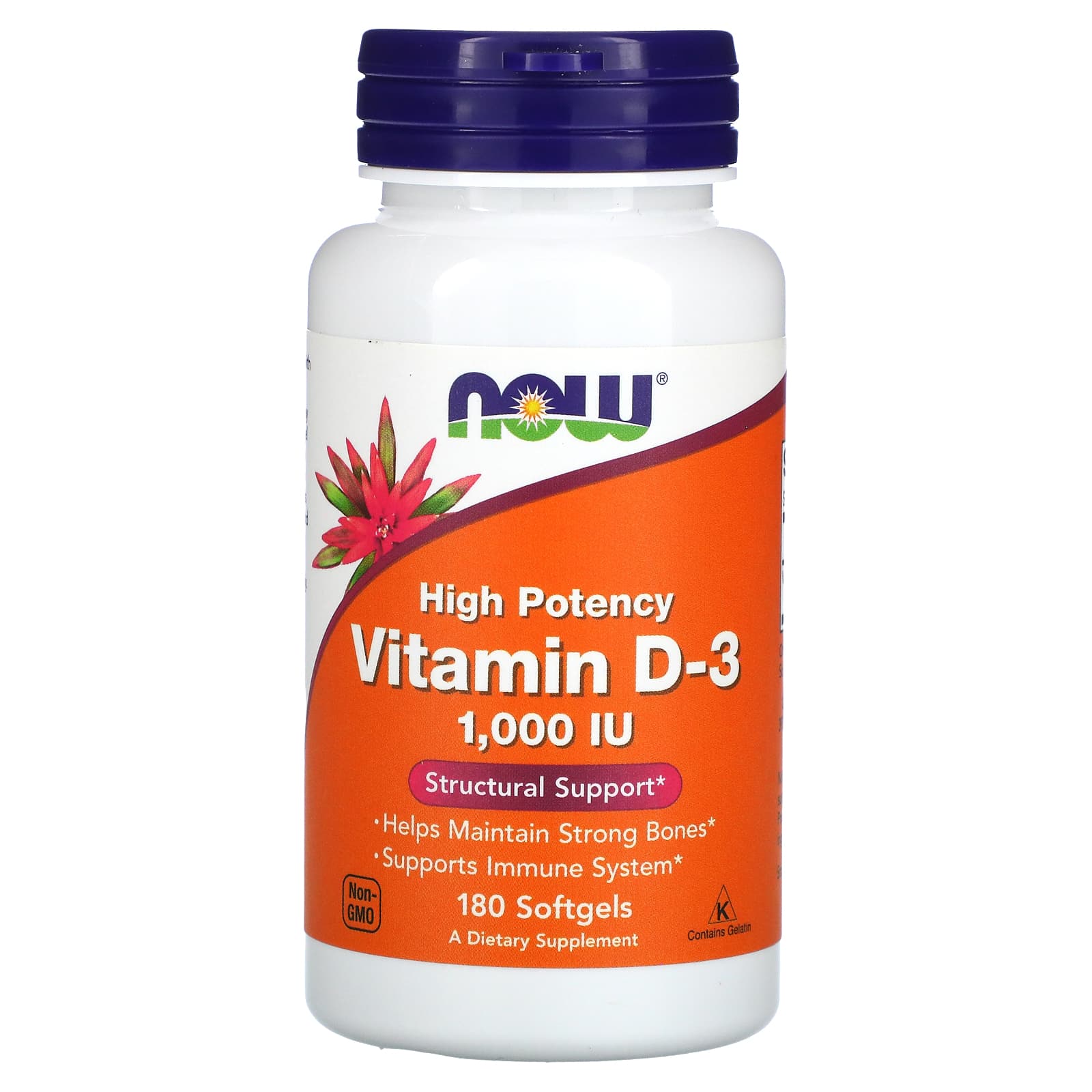 Вітамін Д-3 Now Foods Vitamin D-3 високоефективний 1000 МО, 180 гелевих капсул (NOW-00365)
