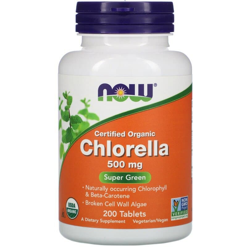 Хлорела Now Foods (Chlorella) сертифікована органічна 500 мг, 200 таблеток (NOW-02631)
