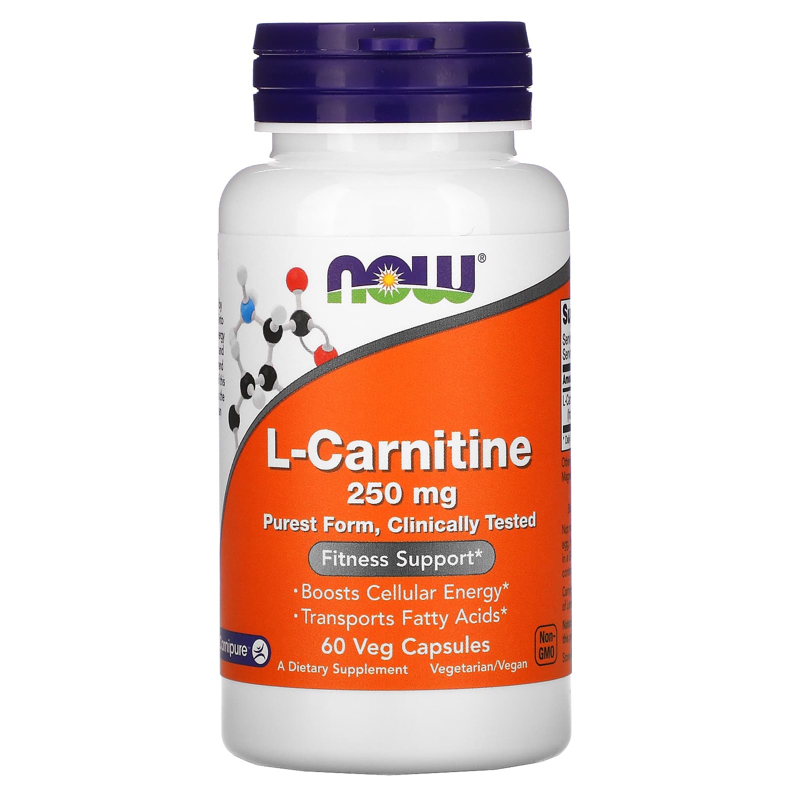 L-карнітин Now Foods L-Carnitine 250 мг, 60 вегетаріанських капсул (NOW-00062)