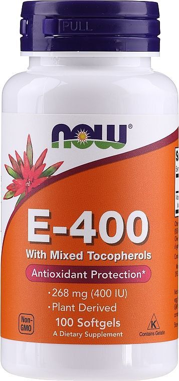 Вітамін Е Now Foods Vitamin E-400 зі змішаними токоферолами, 268 мг (400 МО), 100 гелевих капсул (NOW-00892)
