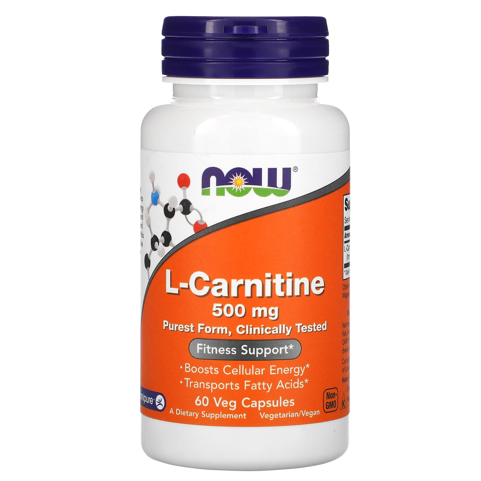 L-карнітин Now Foods L-Carnitine 500 мг, 60 вегетаріанських капсул (NOW-00072)