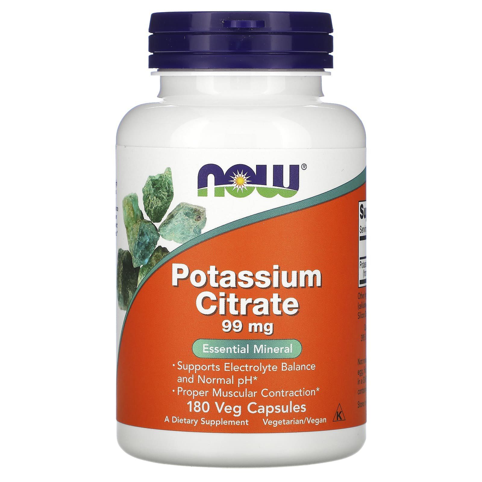 Калій цитрат Now Foods Potassium Citrate 99 мг, 180 вегетаріанських капсул (NOW-01448)