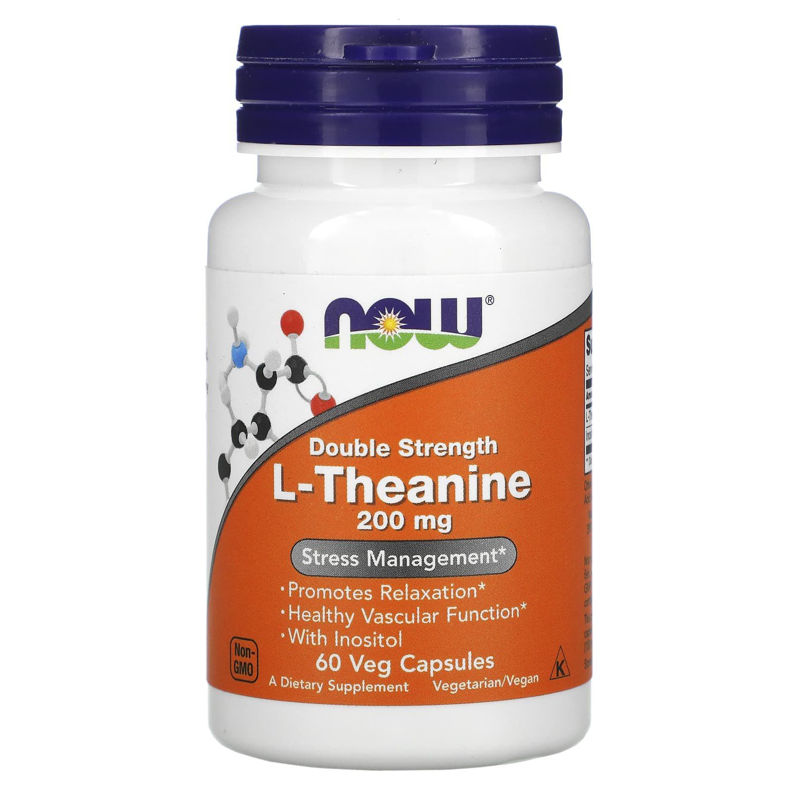L-теанін Now Foods L-Theanine подвійна сила 200 мг, 60 вегетаріанських капсул (NOW-00147)