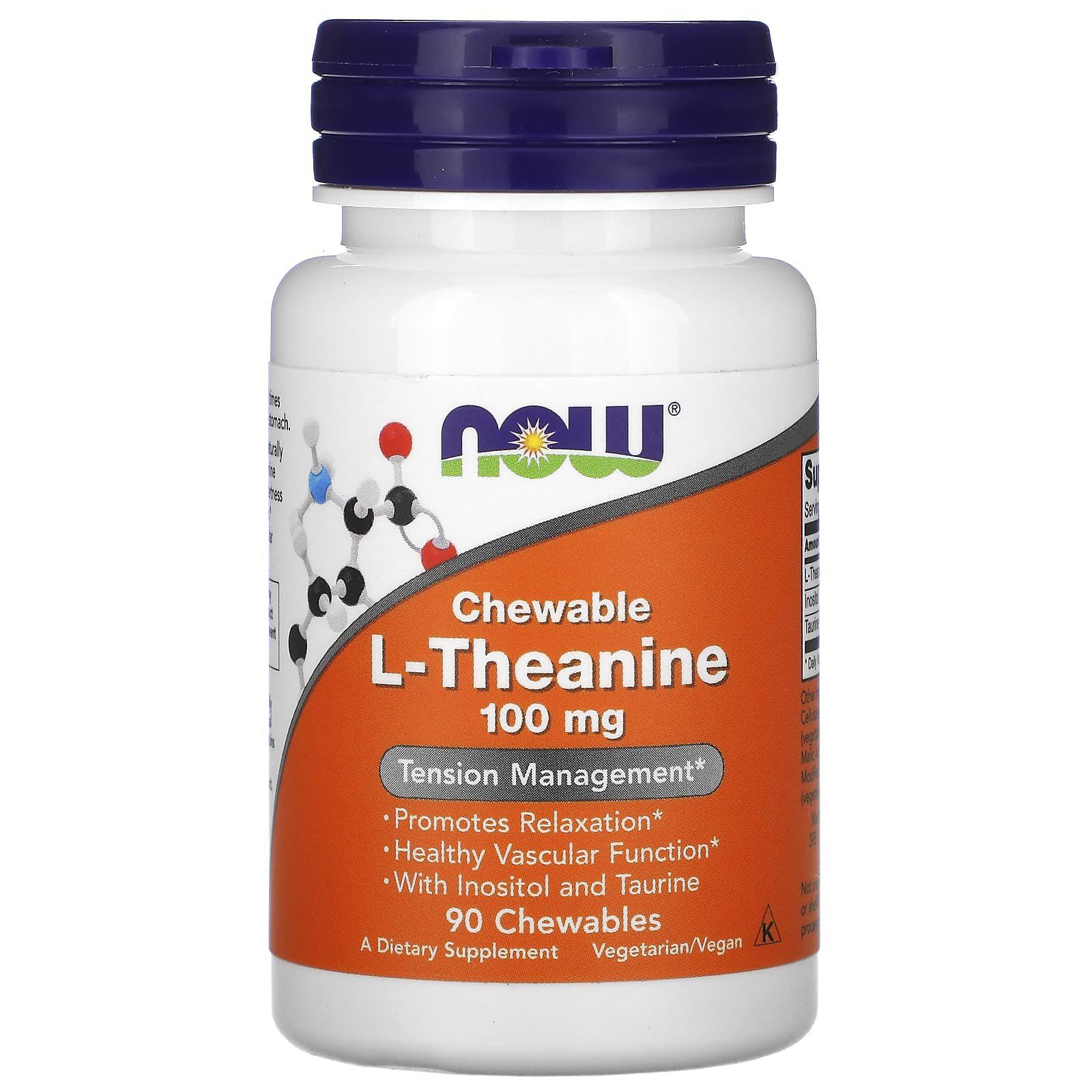 L-теанін Now Foods Chewable L-Theanine 100 мг, 90 жувальних таблеток (NOW-00144)
