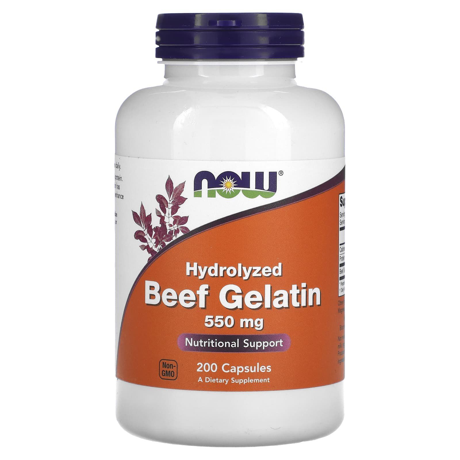 Гідролізат яловичого желатину Now Foods Beef Gelatin 550 мг, 200 капсул (NOW-06505)