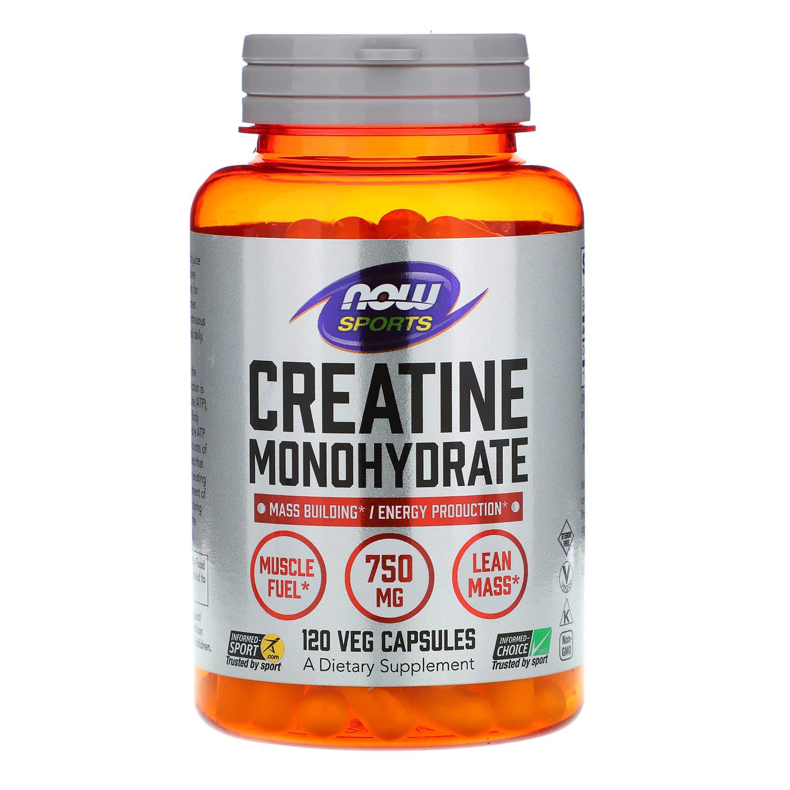 Креатин моногідрат Now Foods Creatine Monohydrate Sports 750 мг, 120 вегетаріанських капсул (NOW-02035)