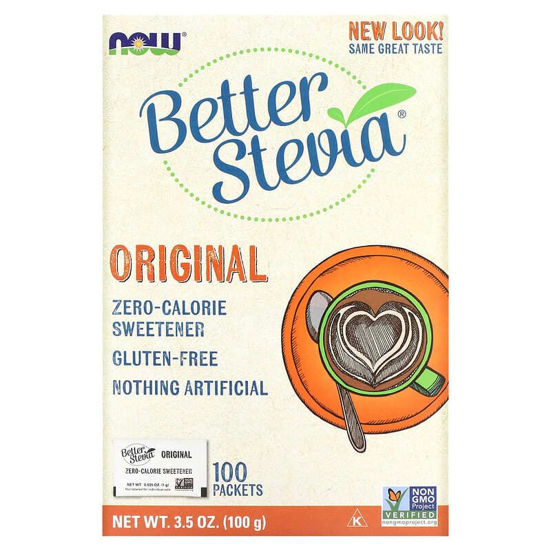Стевія Now Foods BetterStevia підсолоджувач з нульовою калорійністю оригінальний, 100 пакетів, 100 г (NOW-06957)
