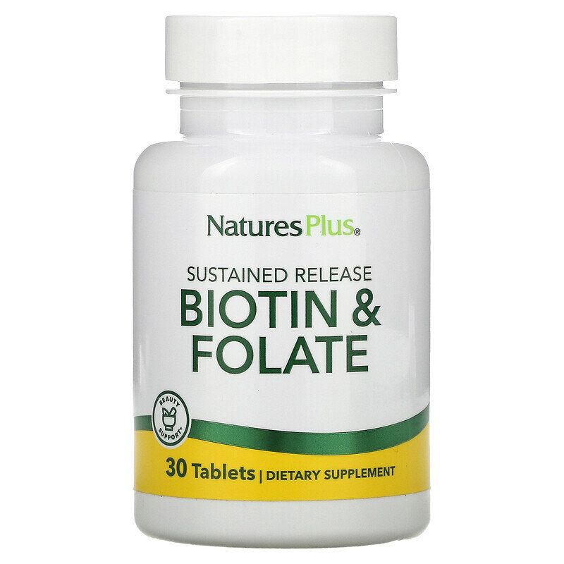 Фолієва кислота та біотин Nature's Plus Biotin & Folic Acid пролонгованої дії, 30 таблеток (NAP-01792)