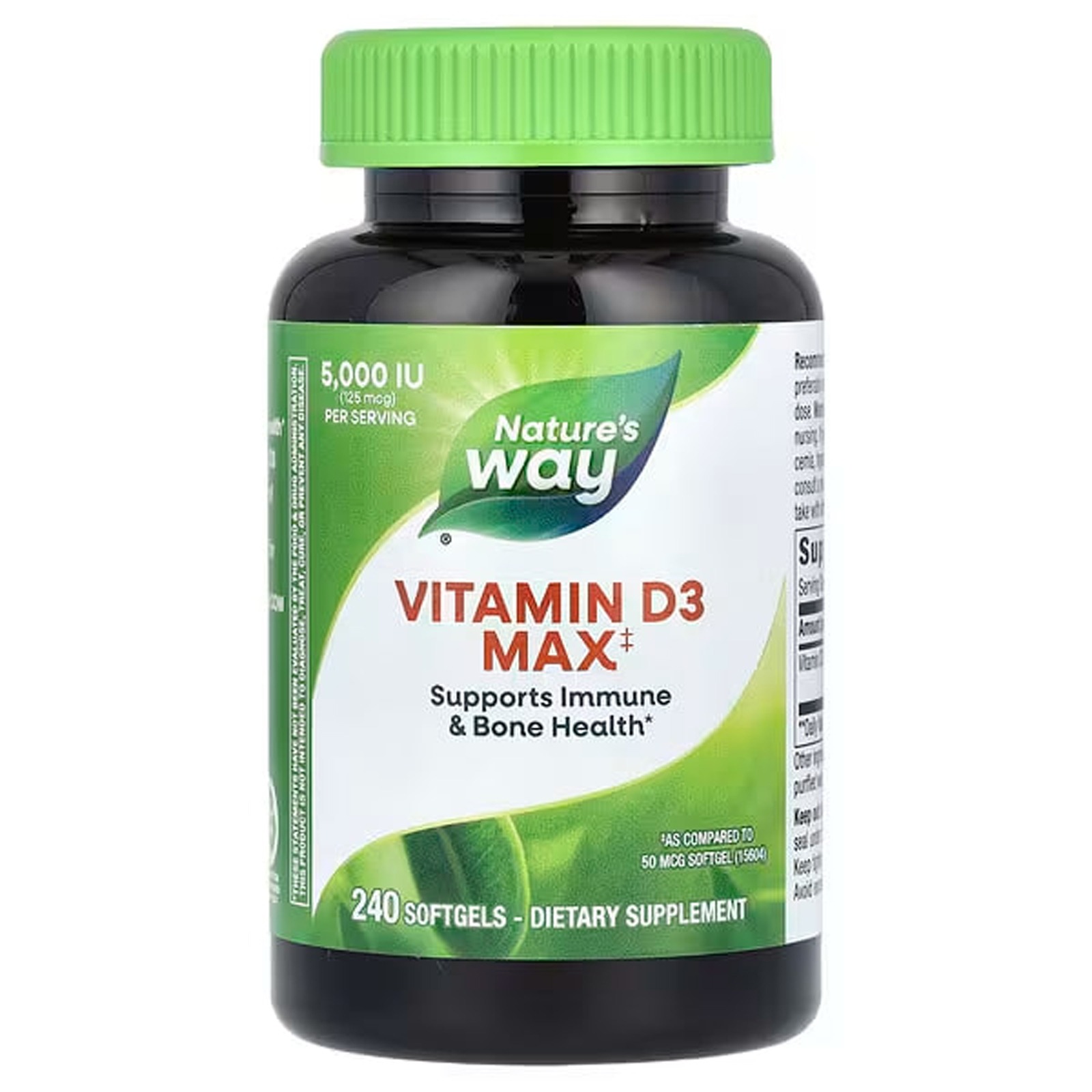 Вітамін Д-3 Nature's Way Vitamin D3 Max максимальна сила 125 мкг (5000 МО), 240 гелевих капсул (NWY-15836)