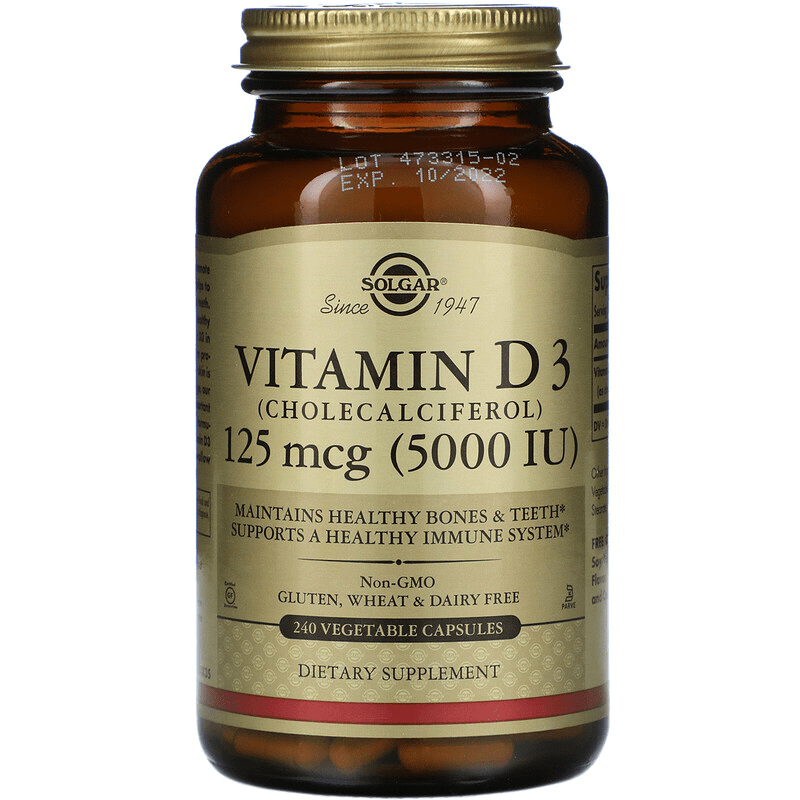Вітамін Д3 Solgar (холекальциферол) Vitamin D3 125 мкг (5000 МО), 240 вегетаріанських капсул (SOL-03314)
