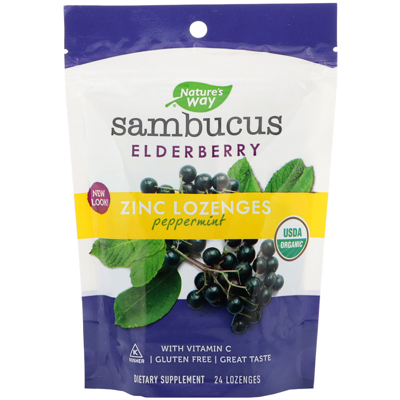 Чорна бузина Nature's Way Sambucus смак м'яти, 24 льодяника (NWY-12088)