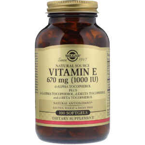 Вітамін Е Solgar Vitamin E натуральний 670 мг (1000 МО), 100 гелевих капсул (SOL-03561)