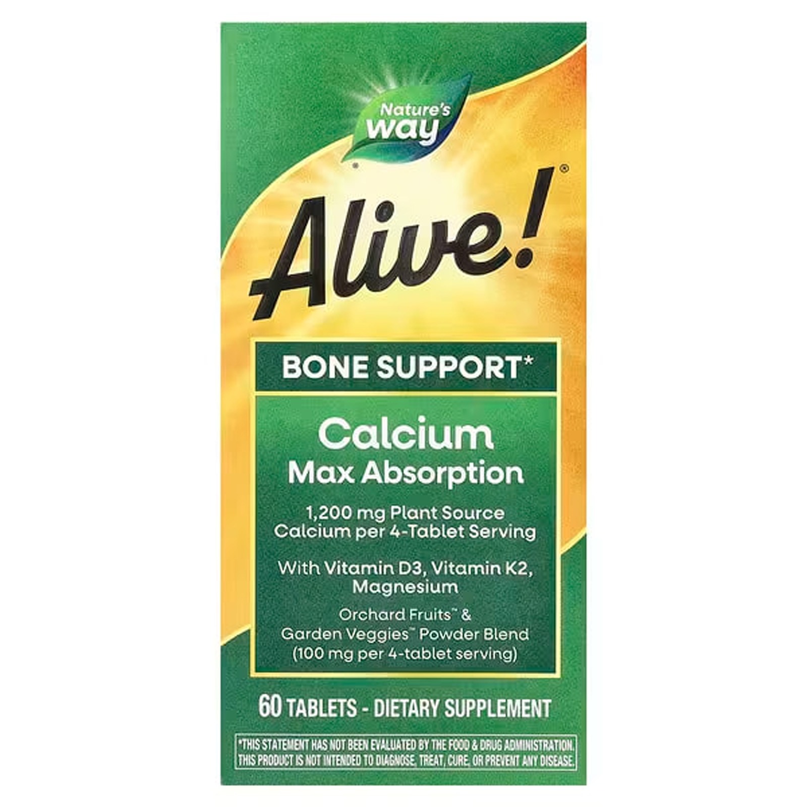 Кальцій Nature's Way формула кісток Alive! Calcium Alive! максимальне засвоєння, 60 вегетаріанських таблеток (NWY-15838)