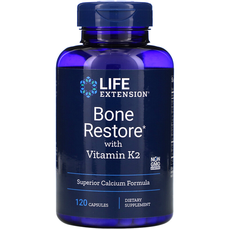 Відновлення кісток + К2 Life Extension Bone Restore, 120 капсул (LEX-17271)