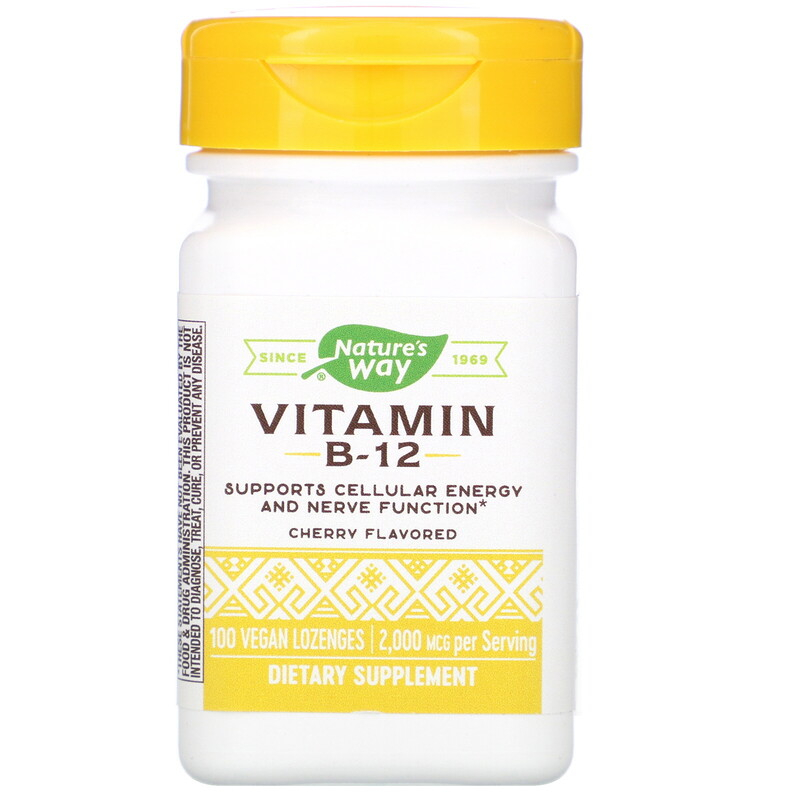 Вітамін В12 Nature's Way Vitamin B-12 смак вишні 2000 мкг, 100 льодяників (NWY-40440)