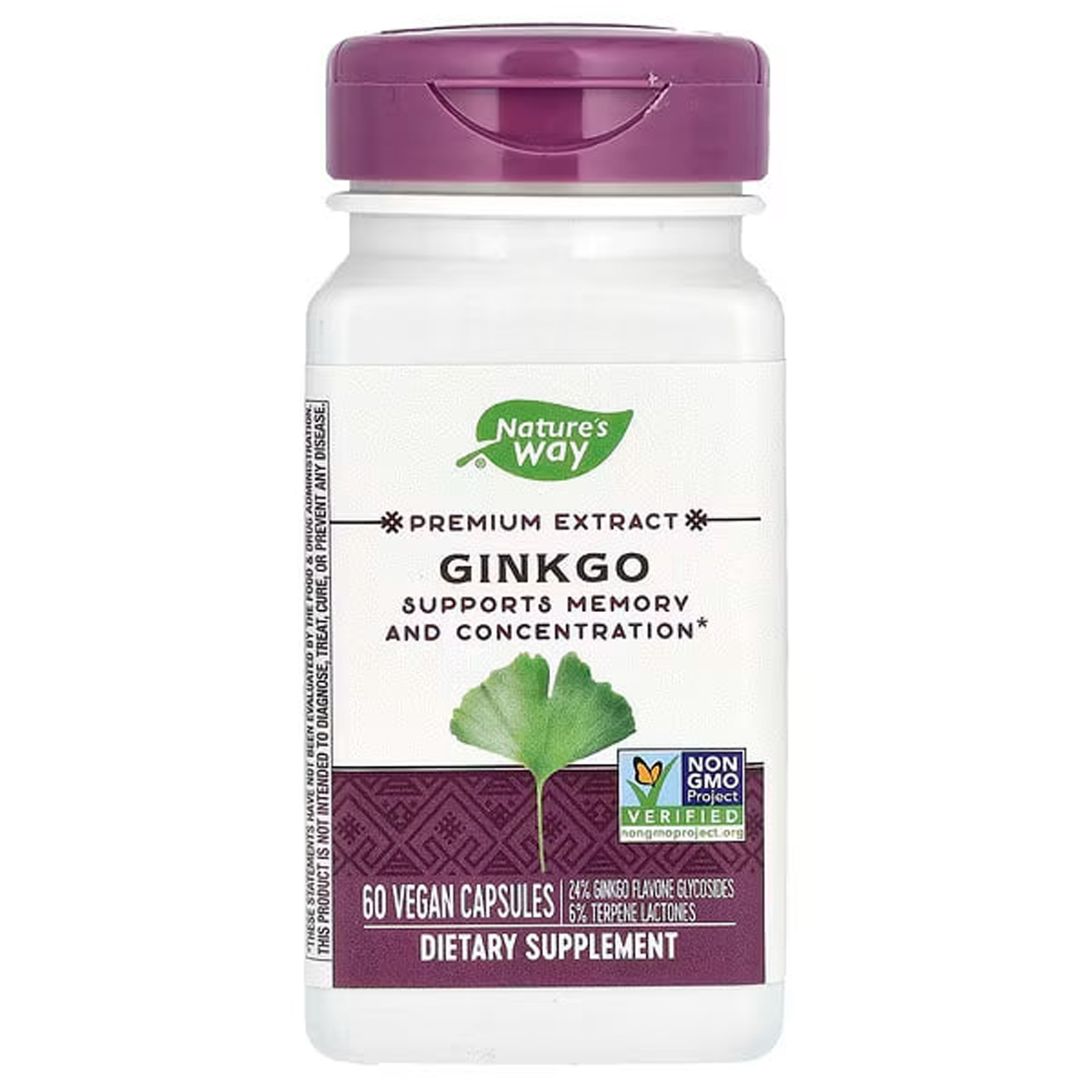 Гінкго Білоба Nature's Way Ginkgo екстракт преміум-класу, 60 веганських капсул (NWY-61600)