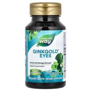 Каротиноїди комплекс Nature's Way Ginkgold Eyes 60 мг, 60 веганських таблеток (30 мг на таблетку)(NWY-15252)