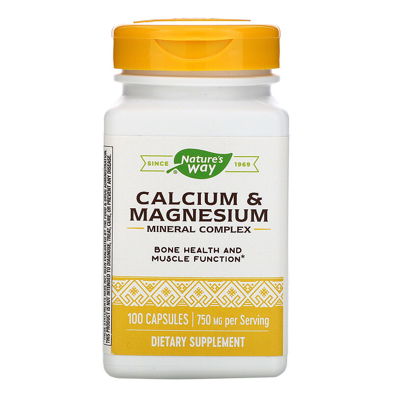 Кальцій та магній Nature's Way Calcium & Magnesium Mineral Complex 750 мг, 100 капсул (250 мг у капсулі)(NWY-41310)