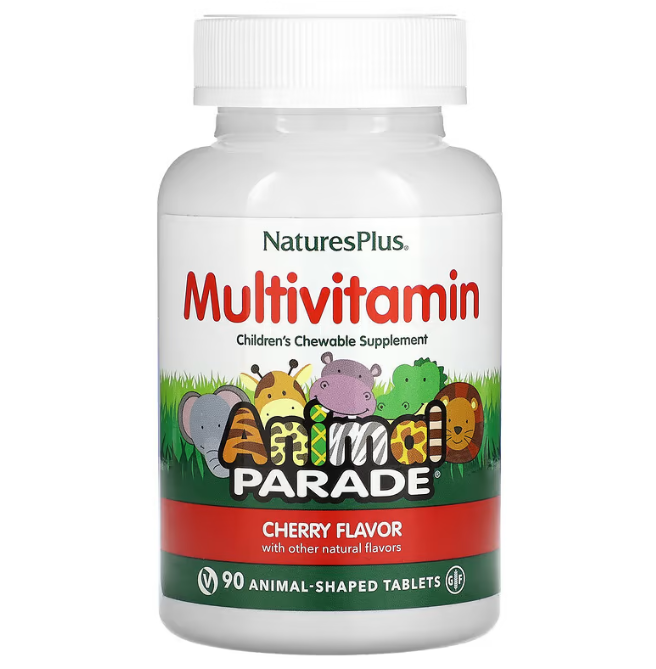 Мультивітаміни та мінерали для дітей Nature's Plus Multi-Vitamin & Mineral Source of Life вишня, 90 таблеток у формі тварин (NAP-29970)