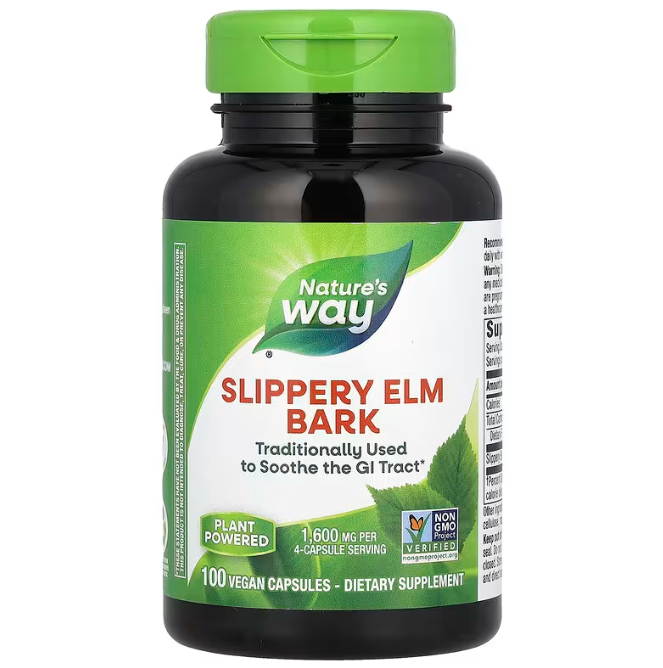 Слизький в'яз Nature's Way (Slippery Elm Bark) 1600 мг, 100 веганських капсул (400 мг на капсулу)(NWY-17100)