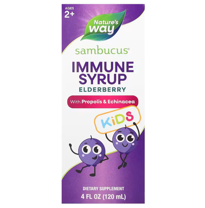 Чорна бузина для дітей Nature's Way Sambucus for Kids сироп для імунітету з бузиною прополісом та ехінацеєю для дітей віком від 2 років, 120 мл (NWY-06973)