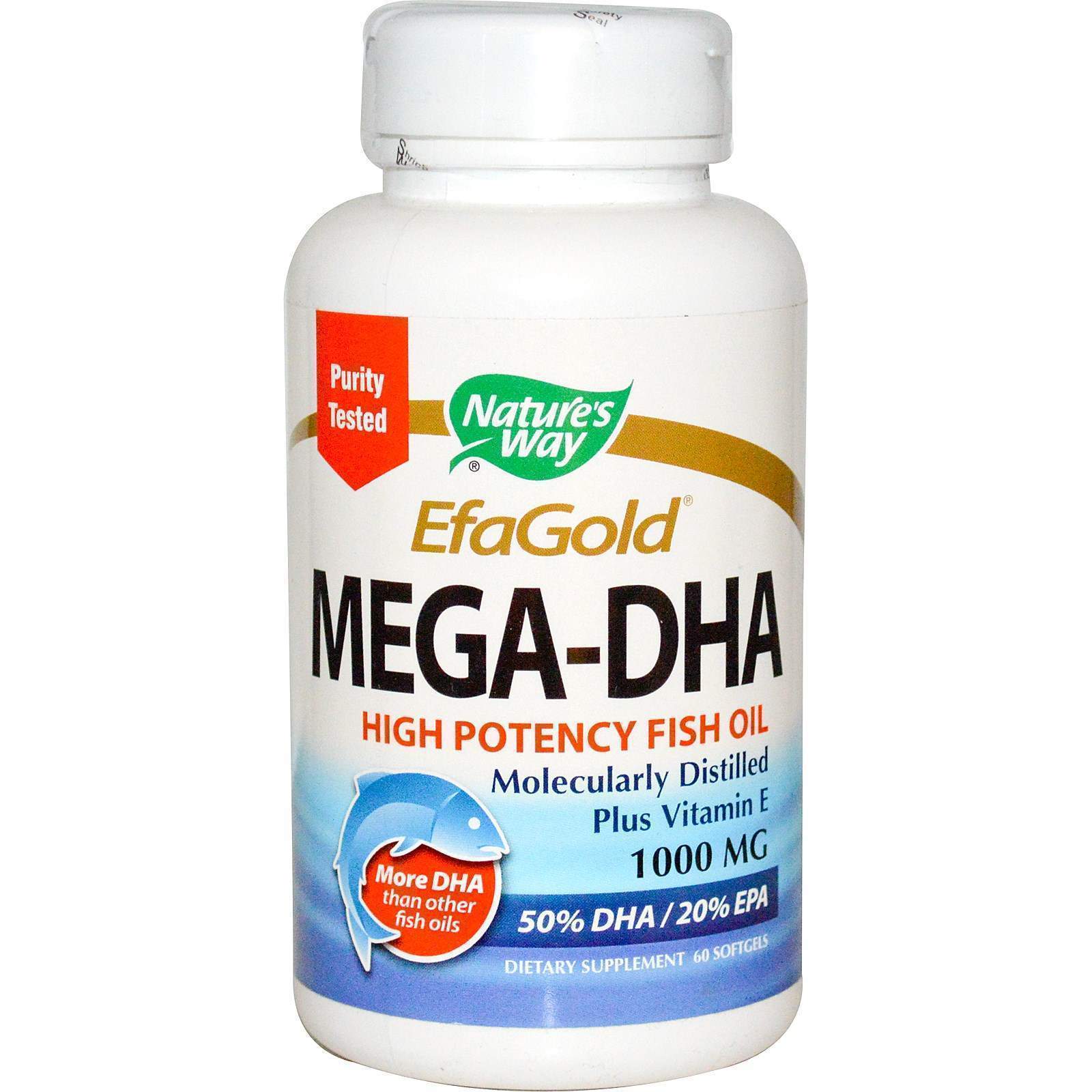 Риб'ячий жир + вітамін Е Nature's Way Mega-DHA концентрат 1000 мг, 60 кап. (NWY-15682)