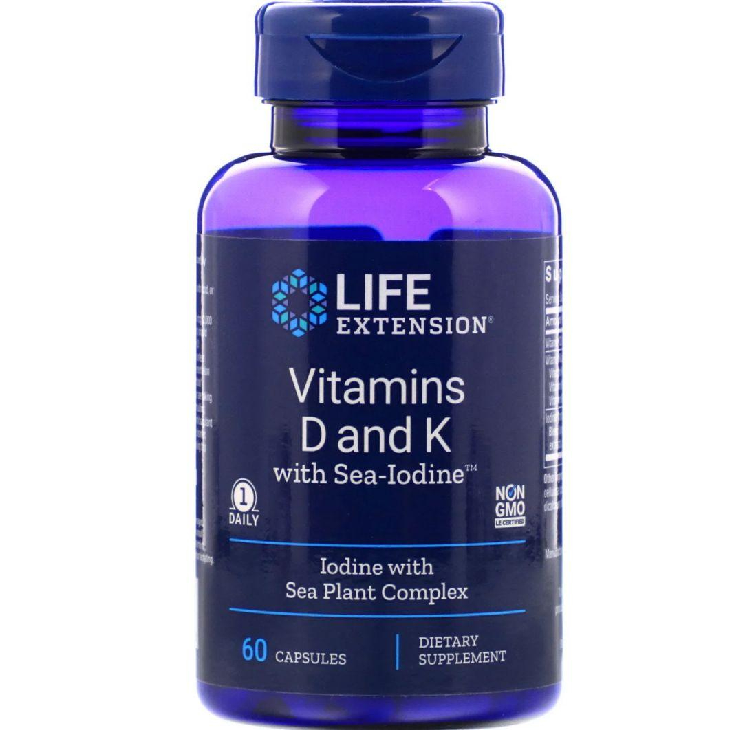 Вітамін Д і К з йодом Life Extension Vitamins D and K with Sea-Iodine, 60 капсул (LEX-20406)