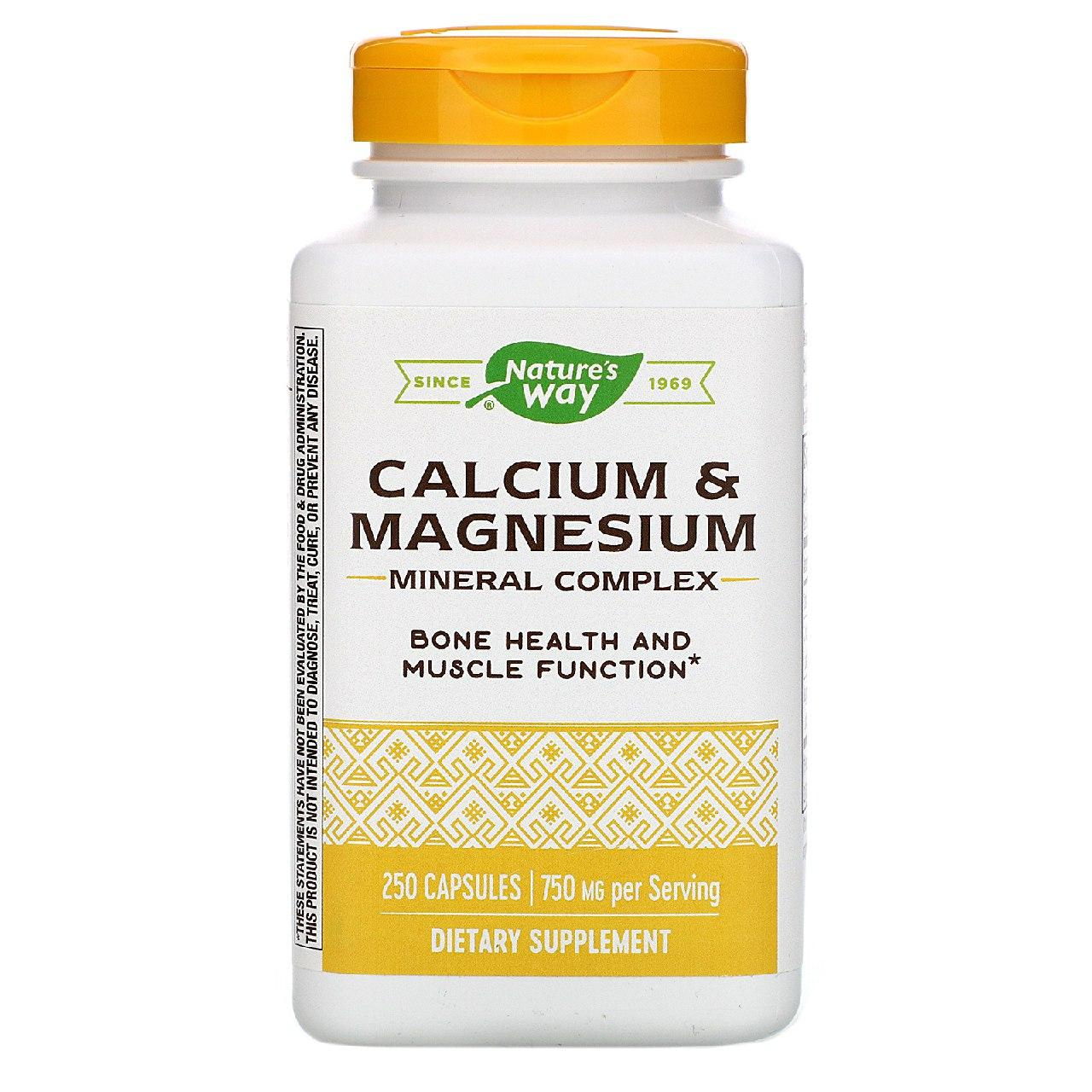 Кальцій та магній Nature's Way Calcium & Magnesium мінеральний комплекс 750 мг, 250 капсул (250 мг у капсулі)(NWY-41311)