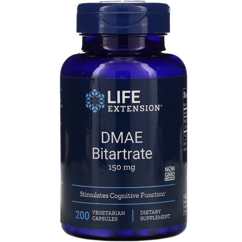 DMAE Life Extension (диметиламіноетанол) DMAE Bitartrate 150 мг, 200 капсул (LEX-15402)