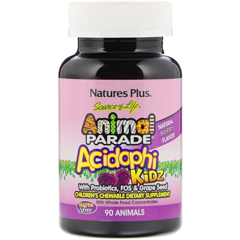 Пробіотики для дітей Nature's Plus AcidophiKidz Animal Parade вишневий смак, 90 жувальних цукерок у формі тварин (NAP-29969)