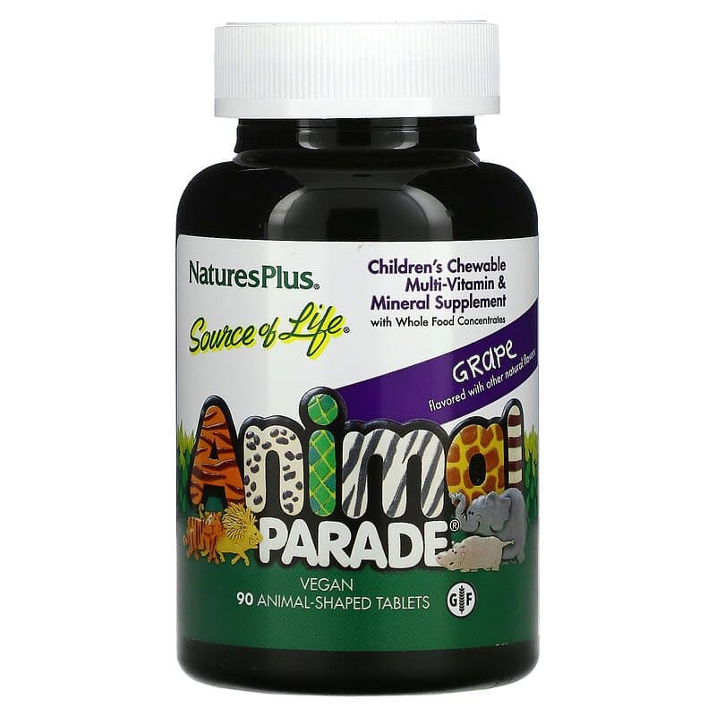 Мультивітаміни та мінерали для дітей Nature's Plus виноград Children's Chewable Multi-Vitamin & Mineral Animal Parade, 90 жувальних таблеток у вигляді тварин (NAP-29984)