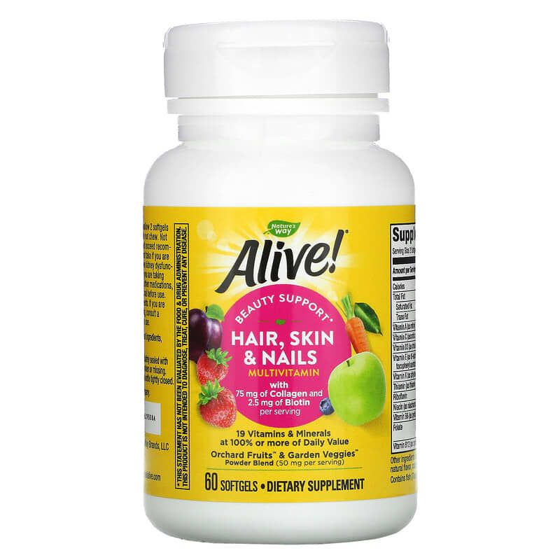 Мультивітаміни для волосся, шкіри і нігтів Nature's Way, Alive! Hair, Skin & Nails Multi-Vitamin, 60 капсул (NWY-11094)